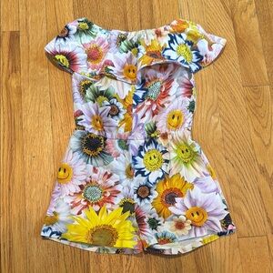 Molo Floral Kids Romper With Smiley Faces Size 2/3